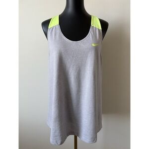 Nike Dri Fit Womens Tank Top Size XL Racerback Gray/Neon Yellow Workout Athletic